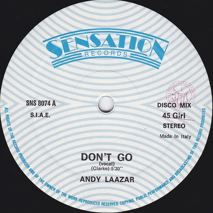Andy Laazar : Don't Go (12")