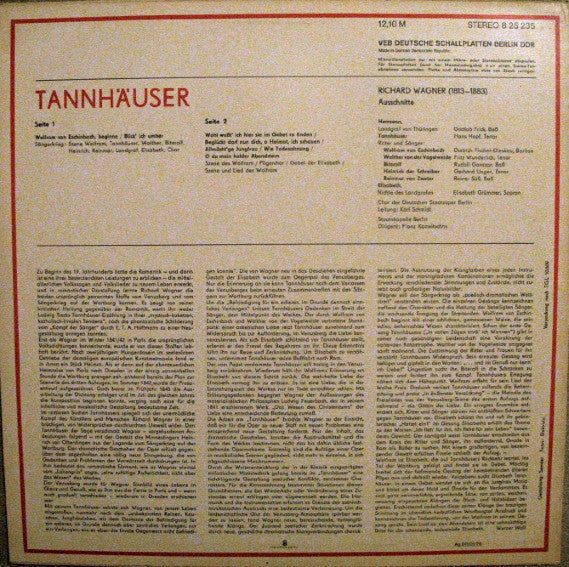 Richard Wagner, Elisabeth Grümmer, Dietrich Fischer-Dieskau, Hans Hopf, Fritz Wunderlich, Gottlob Frick u.a., Chor Der Staatsoper Berlin, Staatskapelle Berlin, Franz Konwitschny : Tannhäuser (LP)