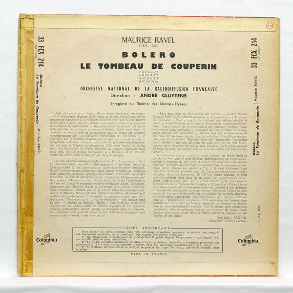 Maurice Ravel / Orchestre National De France / André Cluytens : Le Tombeau De Couperin / Bolero (LP, Album, Mono)