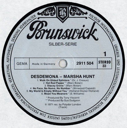 Marsha Hunt : Desdemona (LP, Album, RE)