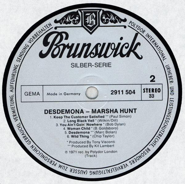 Marsha Hunt : Desdemona (LP, Album, RE)