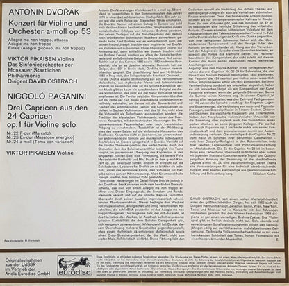 Antonín Dvořák, Niccolò Paganini - Viktor Pikaizen, David Oistrach, Moscow State Symphony Orchestra : Violinkonzert A-Moll Op.53 / 3 Capricen Für Violine Solo (aus Op.1) (LP)