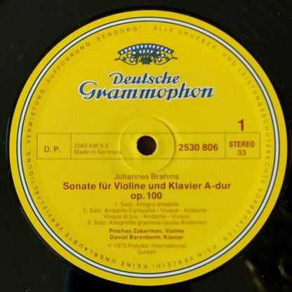Johannes Brahms – Pinchas Zukerman · Daniel Barenboim : Sonaten Für Violine Und Klavier = Sonatas For Violin And Piano - No.2 A-dur = In A Major,Op.100 · No.3 d-moll = In D Minor,Op.108 (LP)