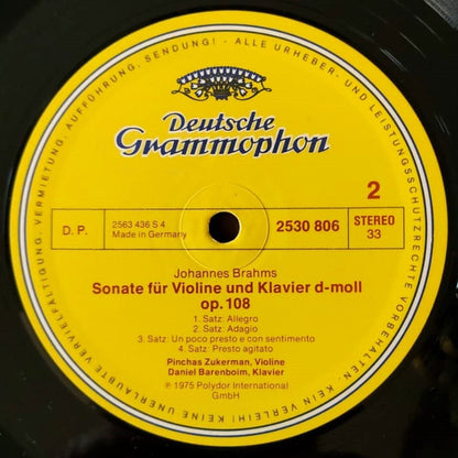 Johannes Brahms – Pinchas Zukerman · Daniel Barenboim : Sonaten Für Violine Und Klavier = Sonatas For Violin And Piano - No.2 A-dur = In A Major,Op.100 · No.3 d-moll = In D Minor,Op.108 (LP)