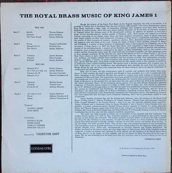 Maurice André, Jean Pirot, Maurice Suzan, Henri Arqué, Camille Verdier, Bernard Gallot Directed By Thurston Dart : The Royal Brass Music Of King James 1 (LP, Album, RE)