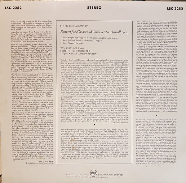 Pyotr Ilyich Tchaikovsky – Van Cliburn, Kiril Kondrashin : Konzert Für Klavier Und Orchester Nr. 1 B-moll, Op. 23 (LP, Album, RE)