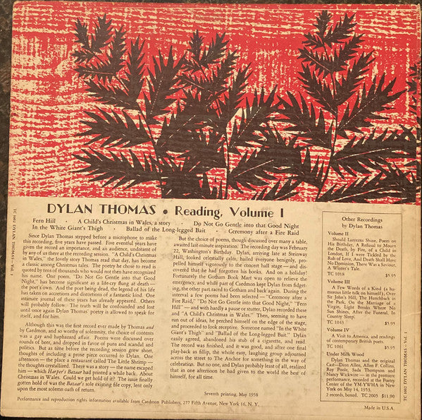 Dylan Thomas : Dylan Thomas Reading A Child's Christmas In Wales And Five Poems Vol.1 (LP)