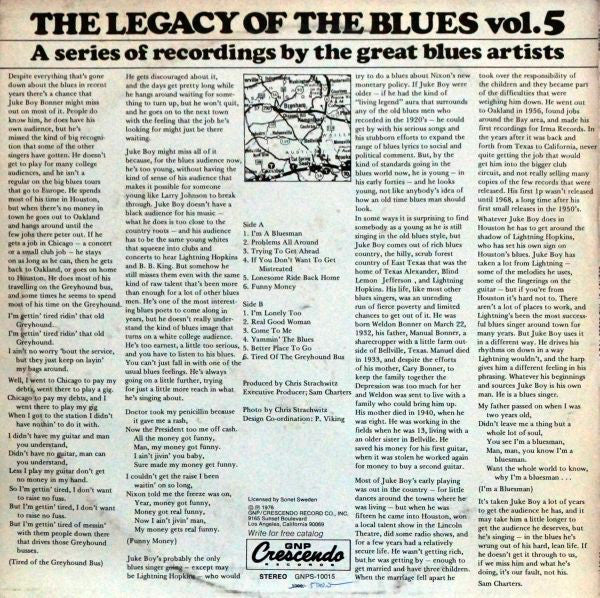 Juke Boy Bonner : The Legacy Of The Blues Vol. 5 (LP, Album, RE)
