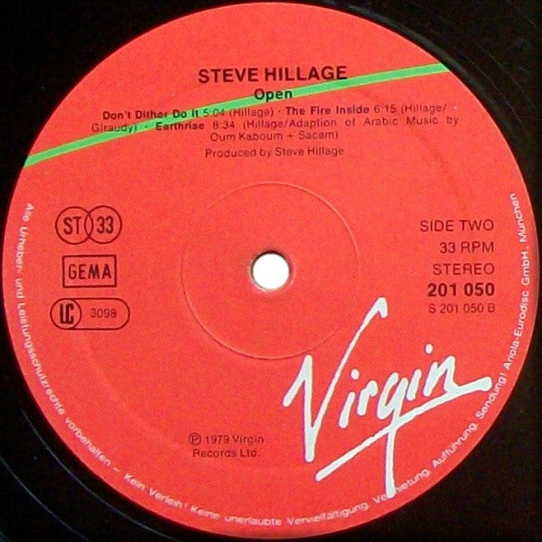 Steve Hillage : Open (LP, Album, die)