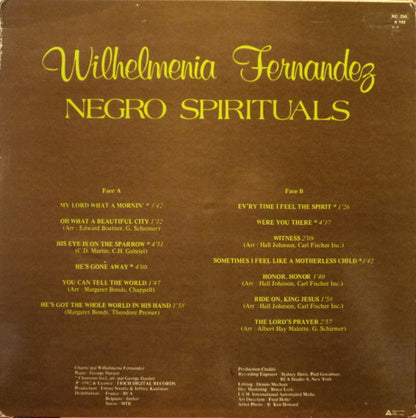 Wilhelmenia Wiggins Fernandez : Negro Spirituals (LP)