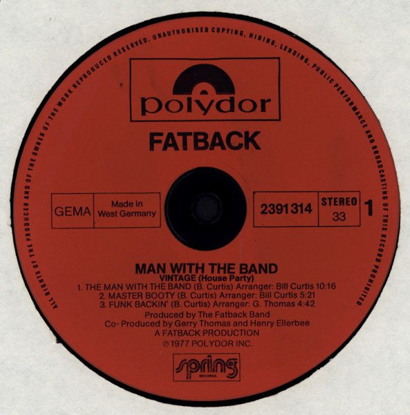 The Fatback Band : Man With The Band (LP, Album)