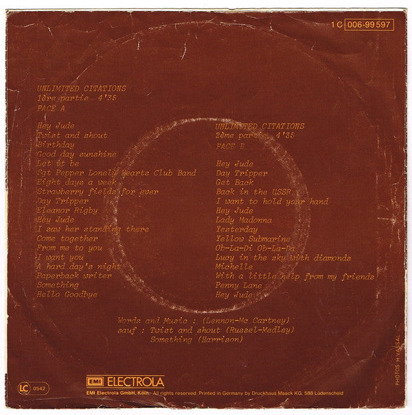 Café Crème : Unlimited Citations (7", Single)