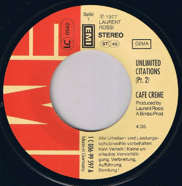 Café Crème : Unlimited Citations (7", Single)