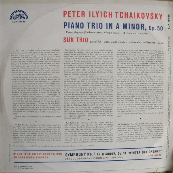 Pyotr Ilyich Tchaikovsky - Suk Trio : Piano Trio (In A Minor) (LP, RP)