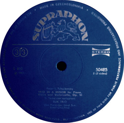 Pyotr Ilyich Tchaikovsky - Suk Trio : Piano Trio (In A Minor) (LP, RP)