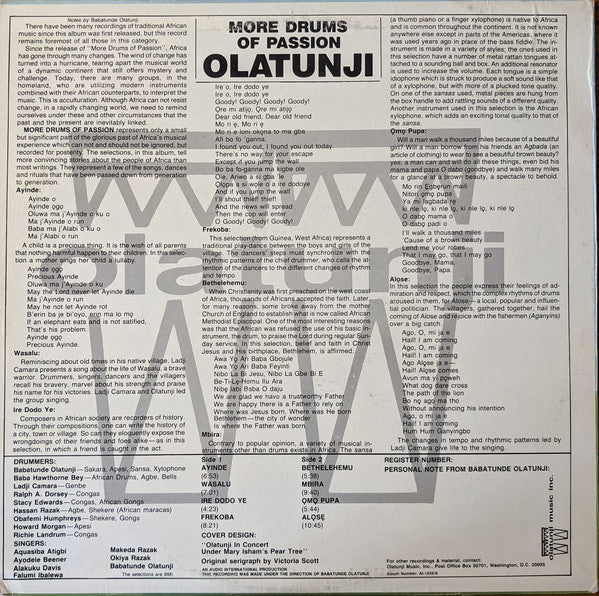 Babatunde Olatunji : More Drums Of Passion (LP, RE)