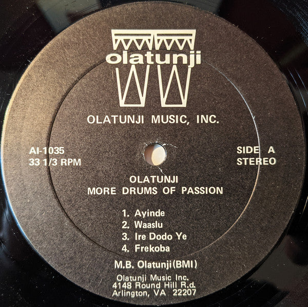 Babatunde Olatunji : More Drums Of Passion (LP, RE)