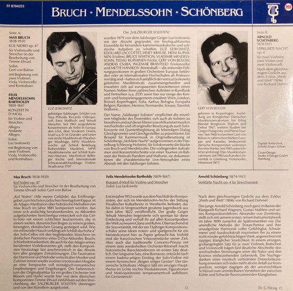 Max Bruch, Felix Mendelssohn-Bartholdy, Arnold Schoenberg : Kol Nidrei Op. 47 / Violinkonzert D-Moll / Verklärte Nacht (LP)