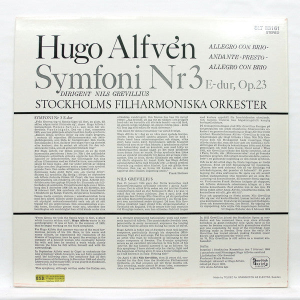 Hugo Alfvén, Nils Grevillius, Stockholms Filharmoniska Orkester : Symfoni Nr 3 E Dur (LP)