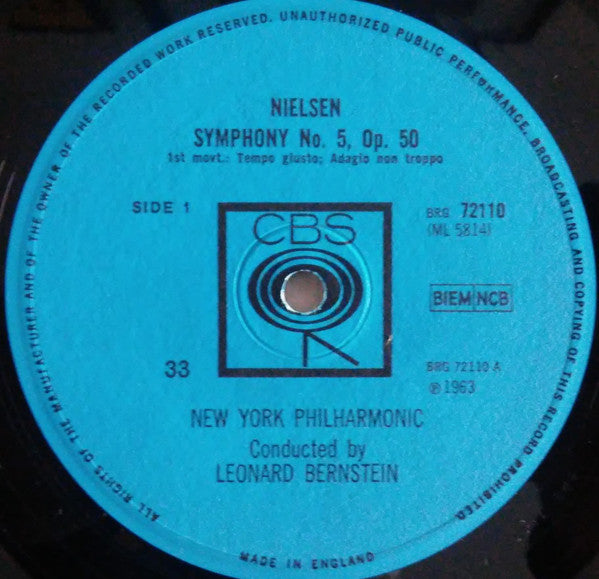 Carl Nielsen - Leonard Bernstein, New York Philharmonic : Symphony No. 5 Op. 50 (LP, Mono)