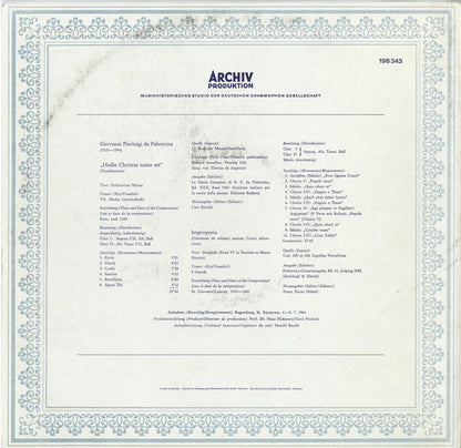 Giovanni Pierluigi Da Palestrina - Regensburger Domchor, Hans Schrems : Missa »Hodie Christus Natus Est« Improperia (LP)