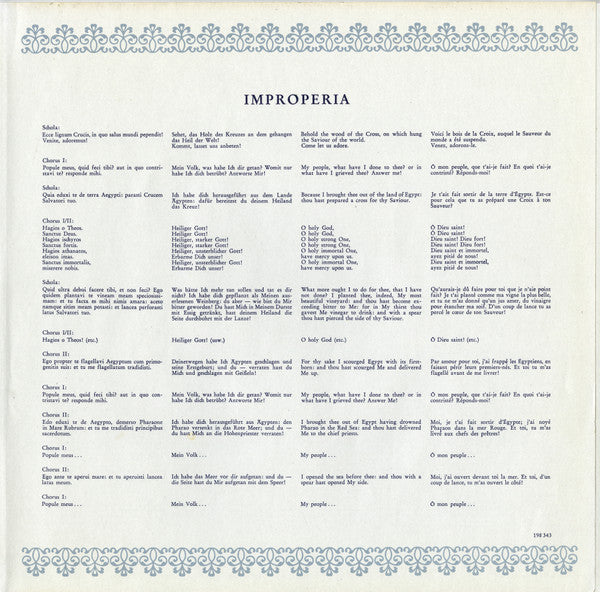 Giovanni Pierluigi Da Palestrina - Regensburger Domchor, Hans Schrems : Missa »Hodie Christus Natus Est« Improperia (LP)