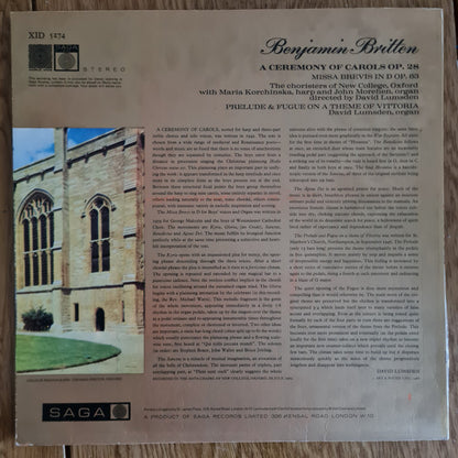 Benjamin Britten - The New College Oxford Choir, Maria Korchinska, John Morehen, David Lumsden : A Ceremony Of Carols / Missa Brevis / Prelude & Fugue On A Theme Of Vittoria (LP)