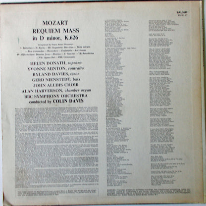 Wolfgang Amadeus Mozart • Helen Donath • Yvonne Minton • Ryland Davies • Gerd Nienstedt • John Alldis Choir • BBC Symphony Orchestra • Sir Colin Davis : Requiem (LP)