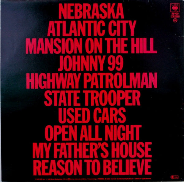 Bruce Springsteen : Nebraska (LP, Album, Gat)