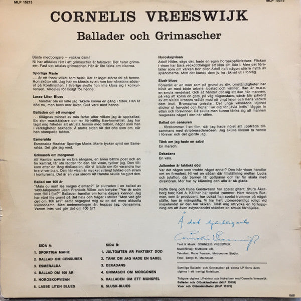 Cornelis Vreeswijk : Ballader Och Grimascher (LP, Album)