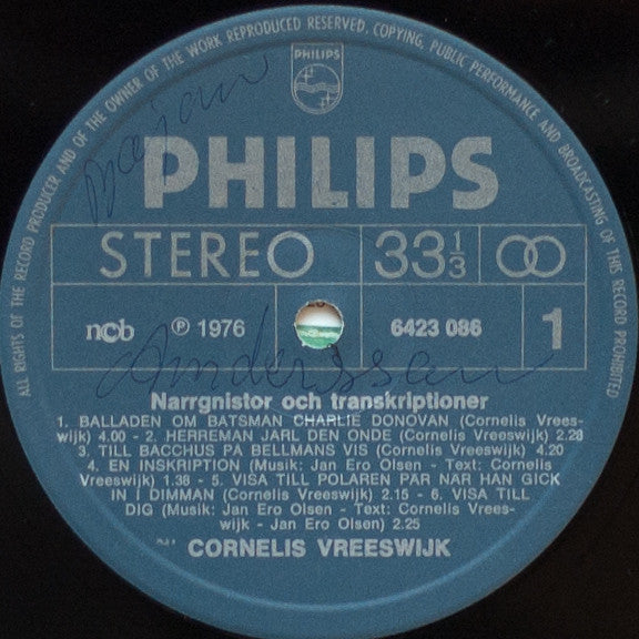 Cornelis Vreeswijk : Narrgnistor Och Transkriptioner (LP, Album)