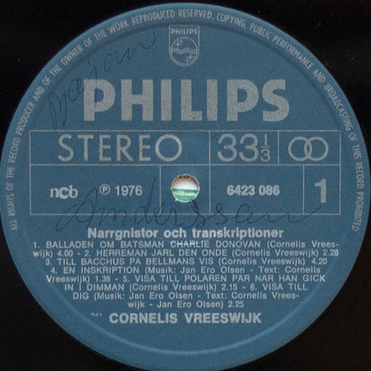 Cornelis Vreeswijk : Narrgnistor Och Transkriptioner (LP, Album)