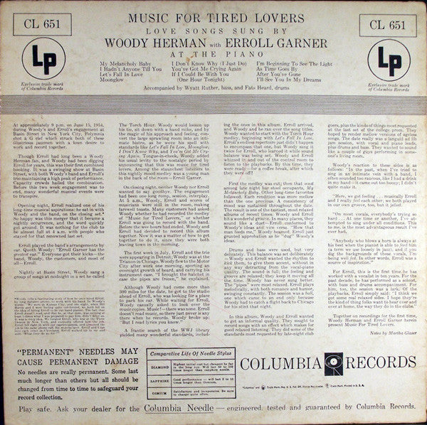 Woody Herman With Erroll Garner : Music For Tired Lovers (LP, Album, Mono, RP)