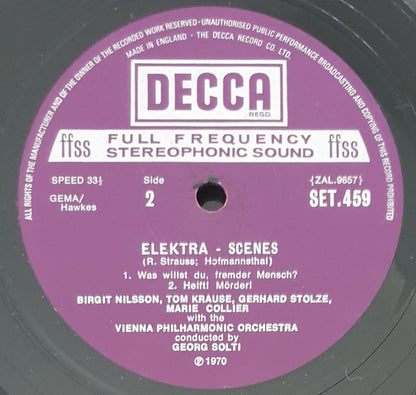 Richard Strauss, Birgit Nilsson, Regina Resnik, Marie Collier, Tom Krause, Gerhard Stolze, Wiener Philharmoniker, Georg Solti : Elektra (Scenes) (LP)