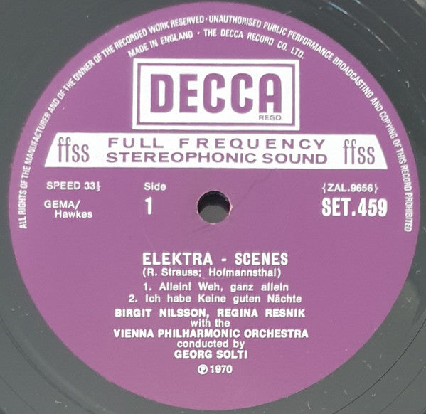 Richard Strauss, Birgit Nilsson, Regina Resnik, Marie Collier, Tom Krause, Gerhard Stolze, Wiener Philharmoniker, Georg Solti : Elektra (Scenes) (LP)