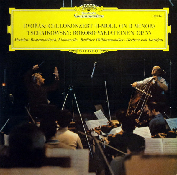 Antonín Dvořák / Pyotr Ilyich Tchaikovsky – Mstislav Rostropovich · Berliner Philharmoniker · Herbert Von Karajan : Cellokonzert H-Moll (In B Minor) / Rokoko-Variationen Op. 33 (LP, RE)