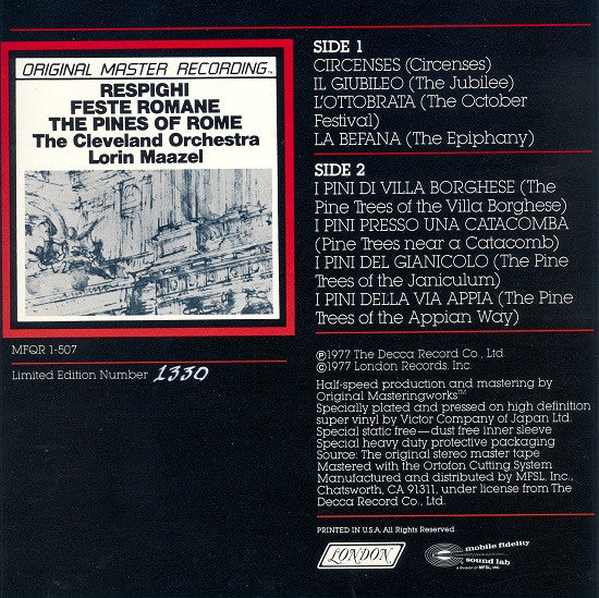 Ottorino Respighi, The Cleveland Orchestra, Lorin Maazel : Feste Romane / The Pines Of Rome (LP, Album, RE, RM, 200 + Box, Ltd, Num)