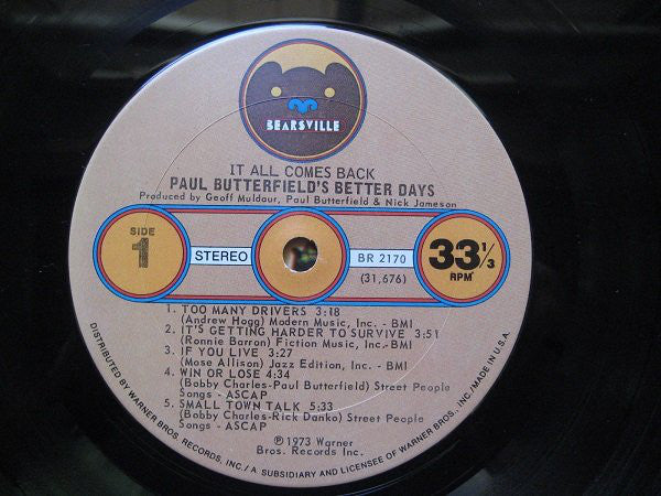 Paul Butterfield's Better Days : It All Comes Back (LP, Album, San)