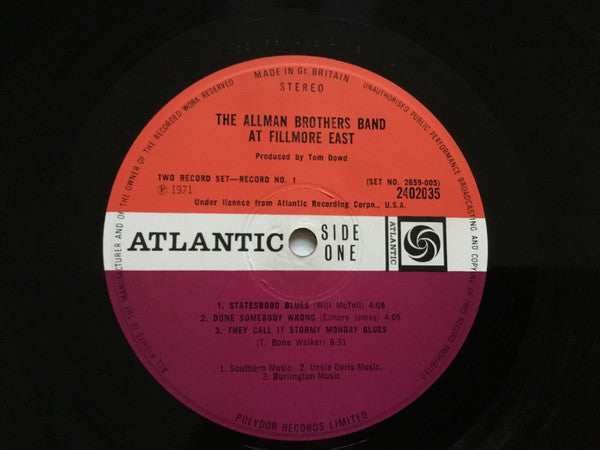 The Allman Brothers Band : The Allman Brothers Band At Fillmore East (2xLP, Album)