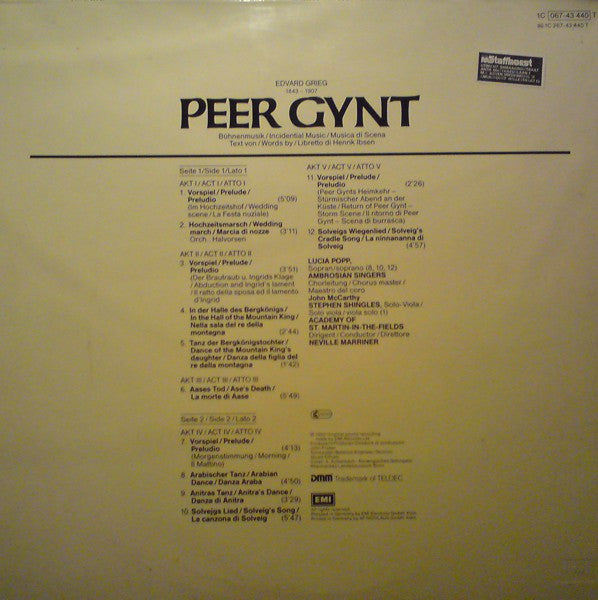 Edvard Grieg - The Academy Of St. Martin-in-the-Fields, Sir Neville Marriner, The Ambrosian Singers : Peer Gynt Bühnenmusik (LP, Album, Gat)