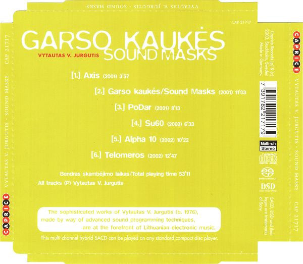 Vytautas V. Jurgutis : Sound Masks / Garso Kaukės (SACD, Hybrid, Multichannel, Album)