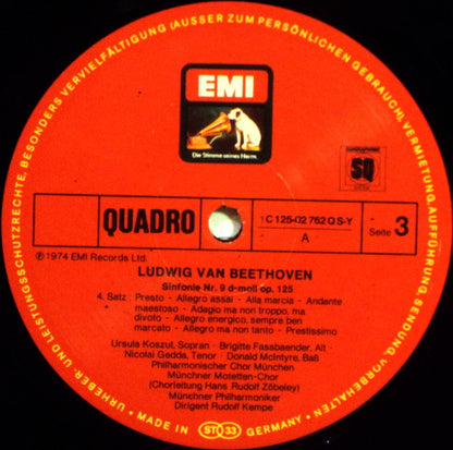 Ludwig van Beethoven – Urszula Koszut · Brigitte Fassbaender · Nicolai Gedda · Donald McIntyre - Philharmonischer Chor München · Münchner Motettenchor · Münchner Philharmoniker - Rudolf Kempe : Sinfonie Nr. 9 (LP, Quad, RE + LP, S/Sided, Quad, RE)