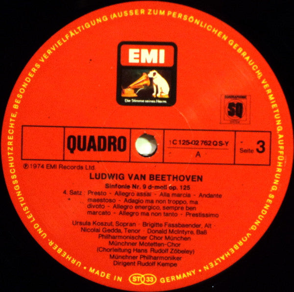 Ludwig van Beethoven – Urszula Koszut · Brigitte Fassbaender · Nicolai Gedda · Donald McIntyre - Philharmonischer Chor München · Münchner Motettenchor · Münchner Philharmoniker - Rudolf Kempe : Sinfonie Nr. 9 (LP, Quad, RE + LP, S/Sided, Quad, RE)