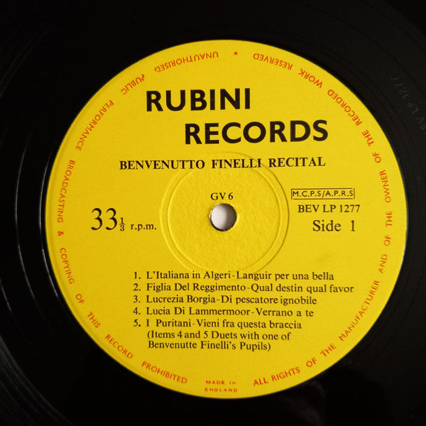 Benvenuto Finelli : Recital  (LP, Album)