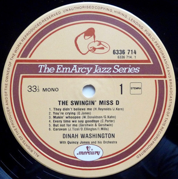 Dinah Washington & Quincy Jones And His Orchestra : The Swingin' Miss "D" (LP, Album, Mono, RE)