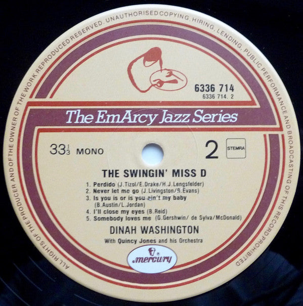 Dinah Washington & Quincy Jones And His Orchestra : The Swingin' Miss "D" (LP, Album, Mono, RE)