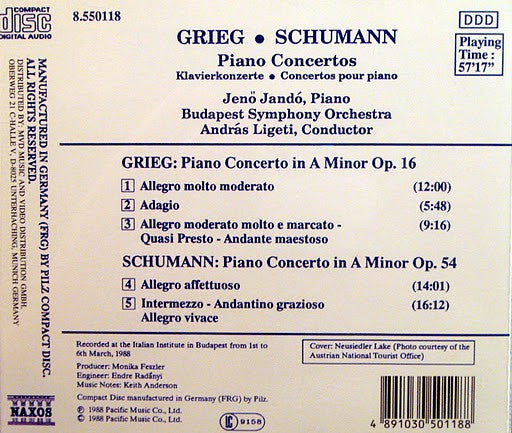 Edvard Grieg - Robert Schumann - Jenö Jandó - Budapest Symphony Orchestra - András Ligeti : Piano Concertos (CD, Album)