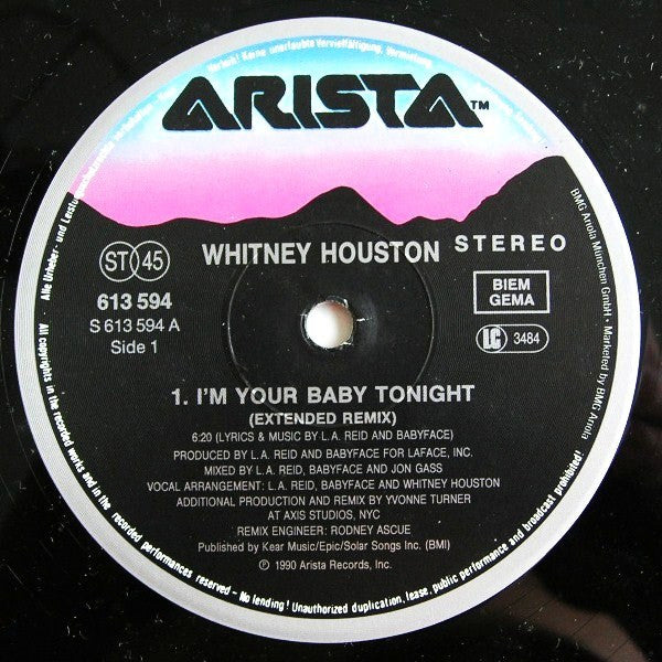 Whitney Houston : I'm Your Baby Tonight (12", Maxi)