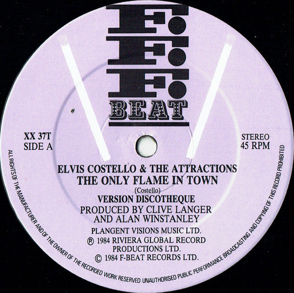 Elvis Costello & The Attractions : The Only Flame In Town (12", Single)