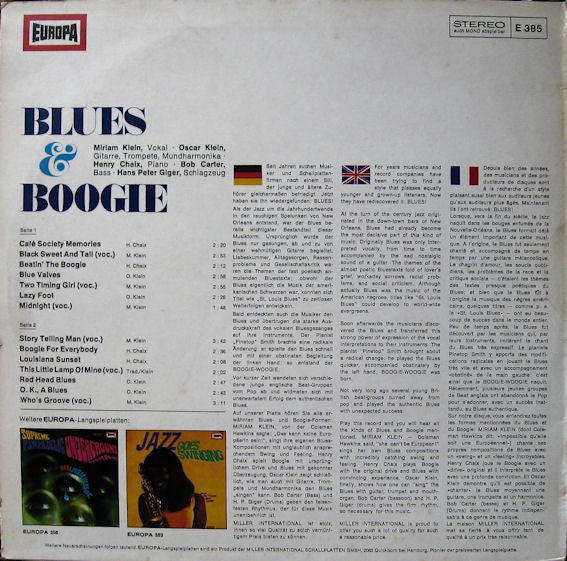 Miriam Klein, Oscar Klein, Henri Chaix, Bob Carter (2), Peter Giger : Blues & Boogie (LP)